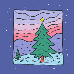 Fototapeta na wymiar Christmas Tree - Holiday Cartoon Poster Design