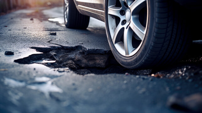 The car fell into a hole on the road