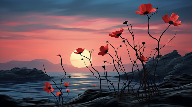 flowers at sunset HD 8K wallpaper Stock Photographic Image 