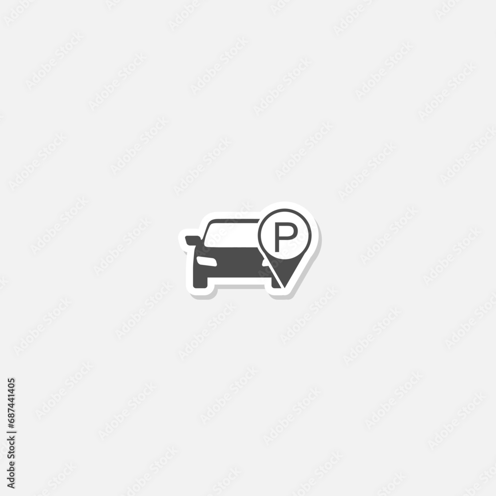 Poster parking symbol in map pointer icon sticker isolated on gray background