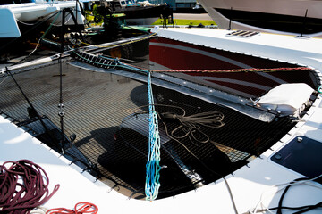 Motor yacht moored for repairs and service in dry dock