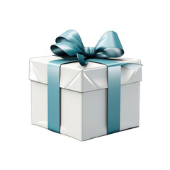White Gift Box with Blue Bow Isolated on Transparent or White Background, PNG