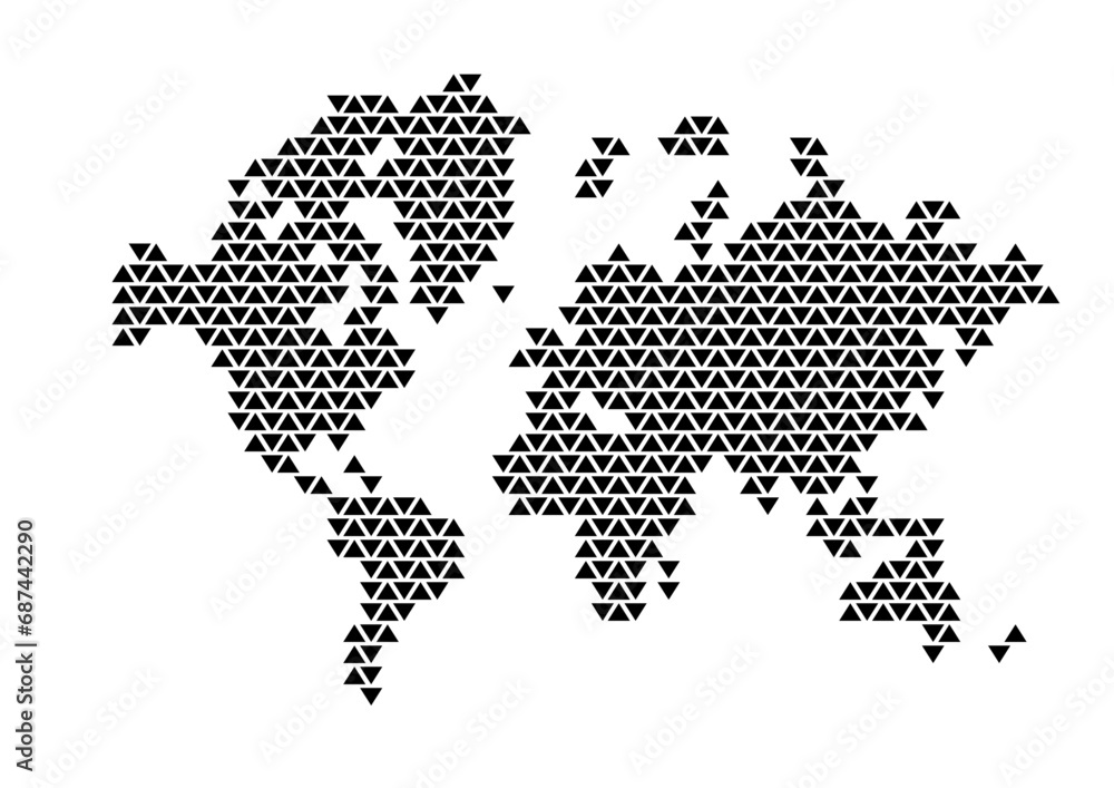 Wall mural abstract geometric world map. vector creative design. triangle shapes. black on white.