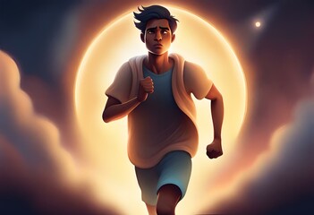 Boy running toward his destiny dreamy background