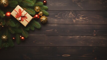 bright flat lay stock Christmas photo with copy space, realistic lighting, photorealistic made by generative ai