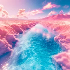 Wandcirkels aluminium Pink and Blue surreal landscape © Ash