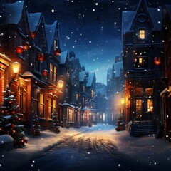Charming village at christmas time covered in snow.