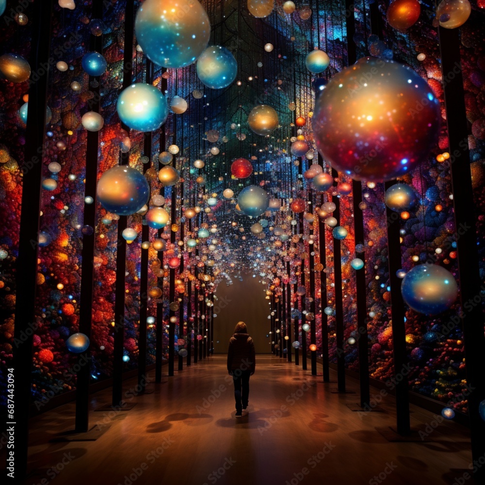 Sticker celestial spheres of color suspended in a pixelated void, forming a mesmerizing celestial constellat