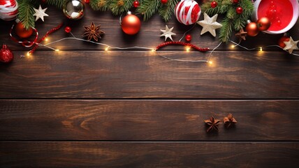 bright flat lay stock Christmas photo with copy space, realistic lighting, photorealistic made by generative ai