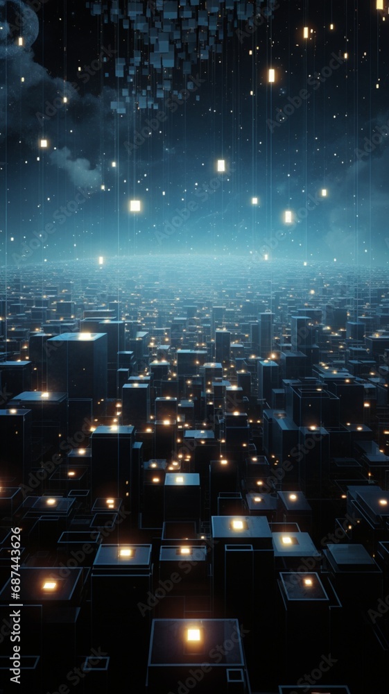 Wall mural cubic constellations suspended in a digital void, creating a celestial spectacle that transcends the