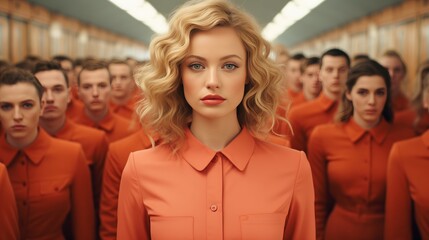 Fototapeta premium Young lonely woman in the crowd