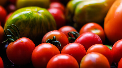 Macro de différentes variétés de tomates, de différentes couleurs