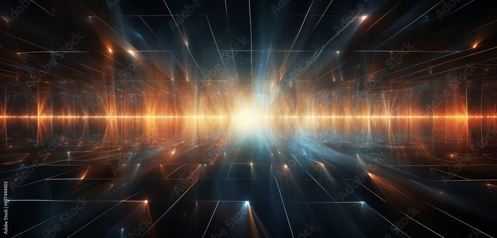 Wall mural interwoven beams of light creating an abstract web in a digital universe, capturing the essence of d