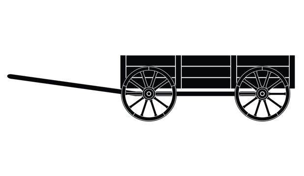 Wooden wagon isolated on white, black silhouette, vector illustration