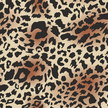 Leopard print, seamless pattern. Skin of cheetah, leopard. Fashionable fabric, elegant animal background. Animal spots. Vector texture