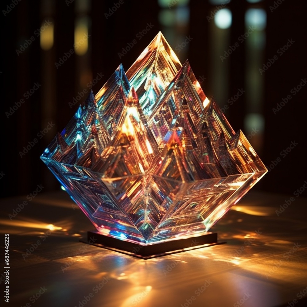 Sticker prismatic waves of light reflecting off crystalline surfaces, creating a dazzling display of geometr