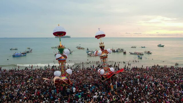 Aerial View Hoyak Tabuik is one of the annual traditions in the Pariaman community. Pariaman, West Sumatra, Indonesia.