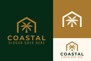 Simple House Home and Palm Tree Beach Coastal Real Estate Agency Logo Design Branding Template