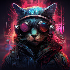 An Abstract Cat Hacker Cyberpunk Journey.