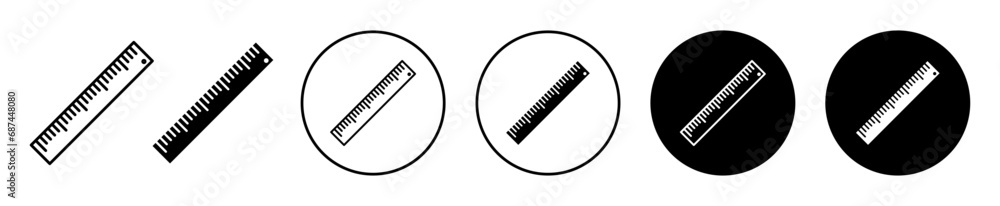 Poster ruler icon. tailor or fashion craftsmanship width and length measuring tool or equipment symbol set.
