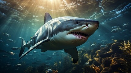 Fototapeta premium A group of dolphins swimming underwater