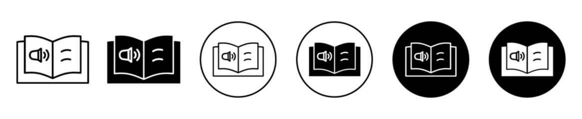 audio book icon. ebook with auto read speaker symbol set. audio book reader with sound library vector line logo