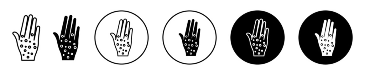 Rash hand icon. palm infected due to eczema bacterial infection cause itching hand skin symbol set. allergic reaction hand rash vector line logo - obrazy, fototapety, plakaty