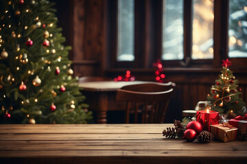 Christmas tree decor presents new year night interior. Generative AI