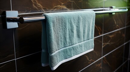 A bathroom towel rack with a single towel bar