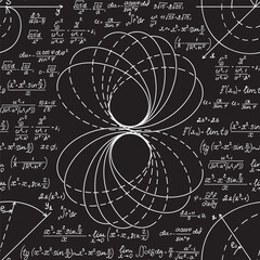 Mathematical scientific vector seamless pattern with figures, geometry plots and formulas