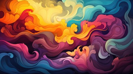 Psychedelic Style Backgrounds burst with bright, swirling colors, hallucinogenic patterns, and dream-like imagery. A vibrant visual journey into the surreal. - obrazy, fototapety, plakaty