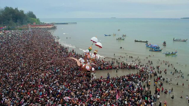 Aerial View Hoyak Tabuik is one of the annual traditions in the Pariaman community. Pariaman, West Sumatra, Indonesia.