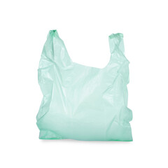 One light green plastic bag isolated on white