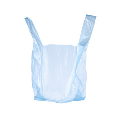 One light blue plastic bag isolated on white
