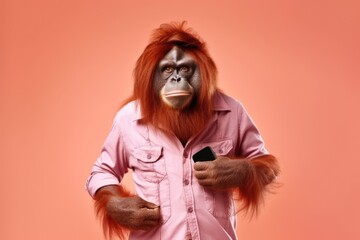 Fototapeta premium Casual Orangutan with Smartphone