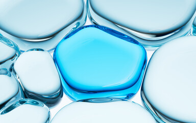 Liquid oil bubble texture background, transparent glass background, 3d rendering.