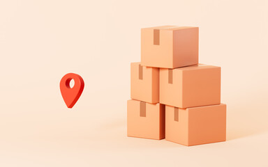 Obraz premium Cartoon package and GPS positioning, express delivery, 3d rendering.