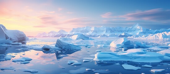 Arctic icebergs at sunset - obrazy, fototapety, plakaty