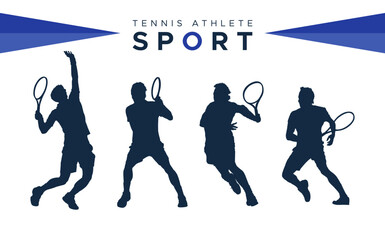 Vector set design of silhouettes of men's tennis ball sports athletes. silhouette of person playing tennis. tennis match concept design