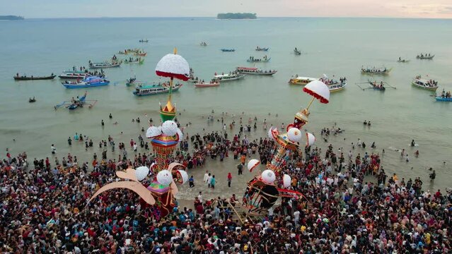 Aerial View Hoyak Tabuik is one of the annual traditions in the Pariaman community. Pariaman, West Sumatra, Indonesia.