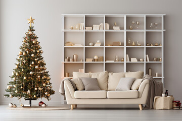 Christmas tree inside a minimalist living room 