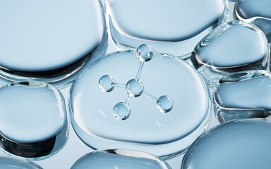 Liquid oil bubble texture background, transparent glass background, 3d rendering.