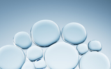 Liquid oil bubble texture background, transparent glass background, 3d rendering.