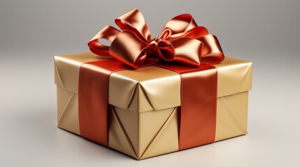 Obraz premium A golden gift box adorned with a red bow