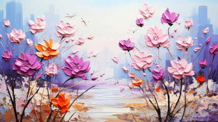 Watercolor painting of blooming magnolia flowers on the background.