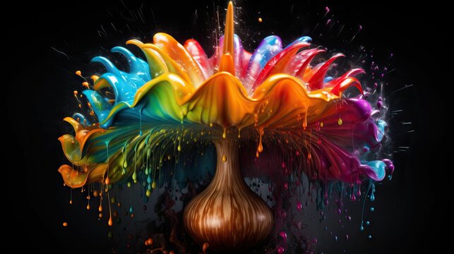 AI generated illustration of a colorful explosion of a mushroom