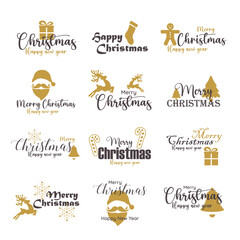 Fototapeta premium Merry Christmas Typography Set of 12 - Vector Logos, Emblems, and Text Designs