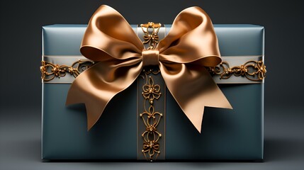 A gift in the form of a box with a bow on a dark background: congratulations on the New Year, Christmas, March 8, Valentine's Day and February 14, Mother's Day, Birthday (Ai generation)