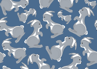 Beautiful vector seamless pattern with cute hand drawn bunnies. You can use any color of background - 687454671