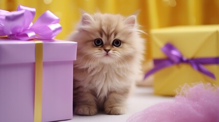 cat kitten with gift box, ai